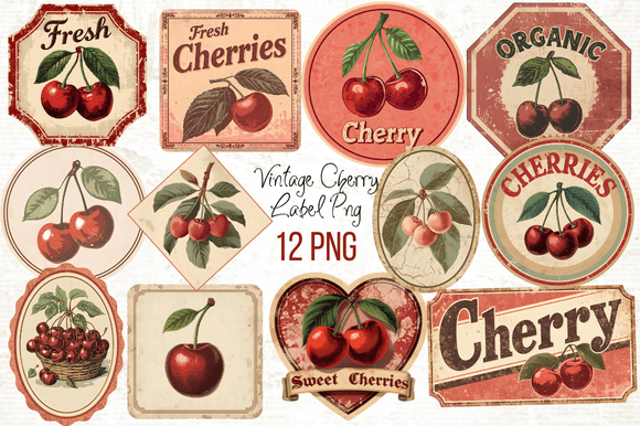 Download Vintage Cherry Label Printable PNG - Vintage Collection