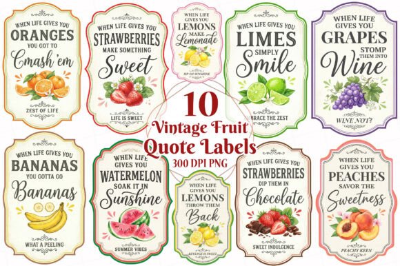 Download Vintage Fruit Quote Labels Bundle - Vintage Collection