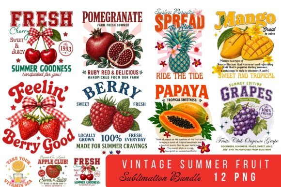 Download Vintage Summer Fruit Quotes PNG Bundle - Vintage Collection