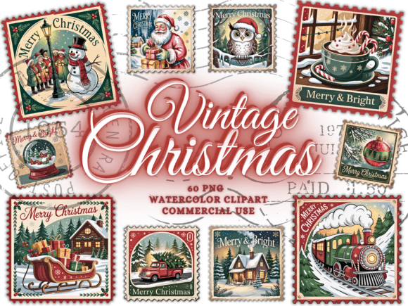 Download Vintage Christmas Png Bundle Stamps Png - Premium Resources